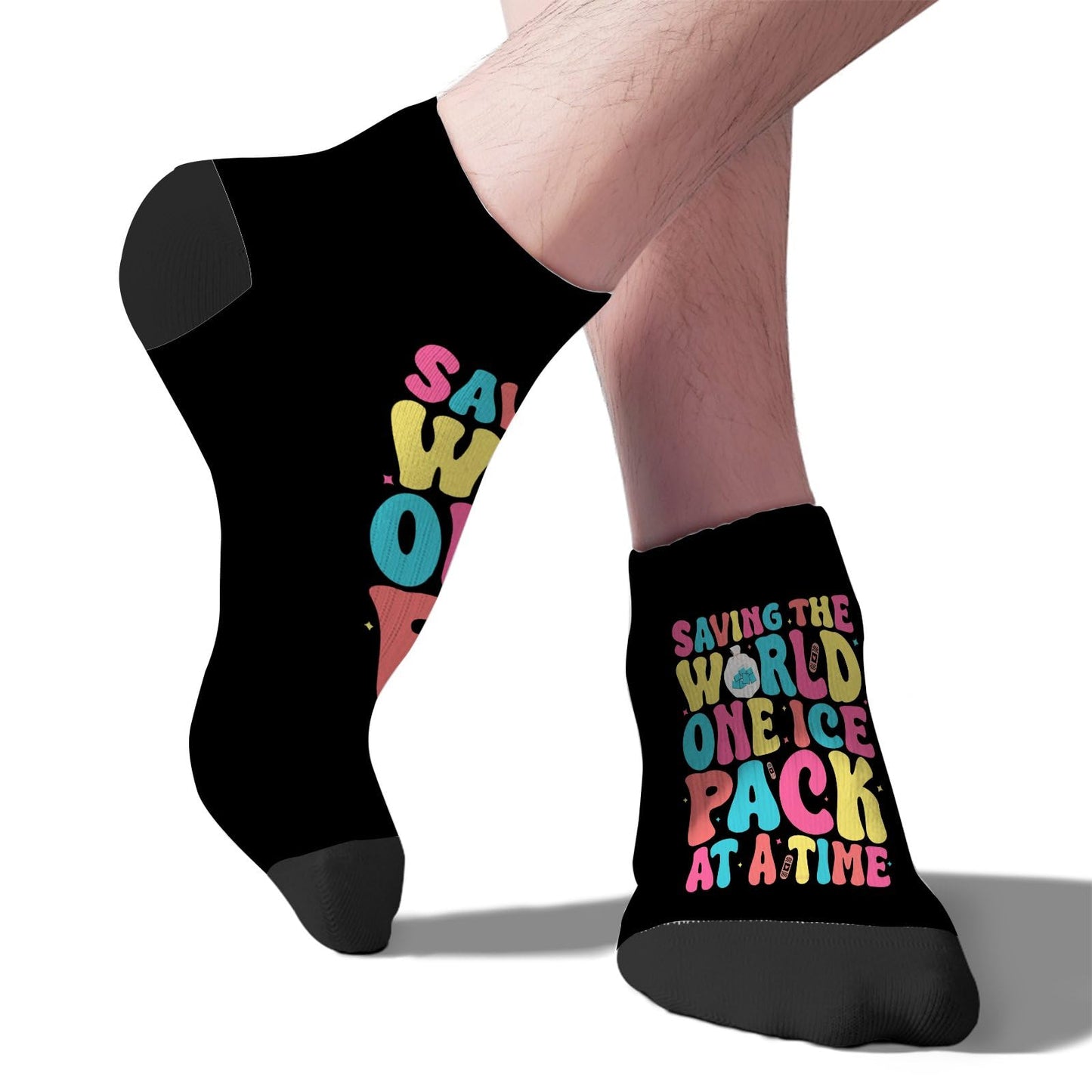 Saving The World One Ice Pack At Time School Nurse Week Men Ankle Socks Low Cut Socks For Men's