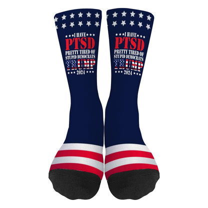 I Have PTSD Pretty Tired Of Stupid Democrats Socks for Women Half Calf Sock Colorful Fancy Crazy Design socks Unisex Novelty Gifts for Women