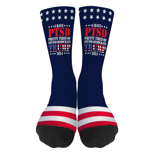 I Have PTSD Pretty Tired Of Stupid Democrats Socks for Women Half Calf Sock Colorful Fancy Crazy Design socks Unisex Novelty Gifts for Women