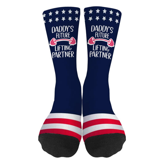 Daddy's Future Lifting Partner Socks for Men Half Calf Sock Colorful Fancy Crazy Design socks Unisex Novelty Gifts for Grandpa