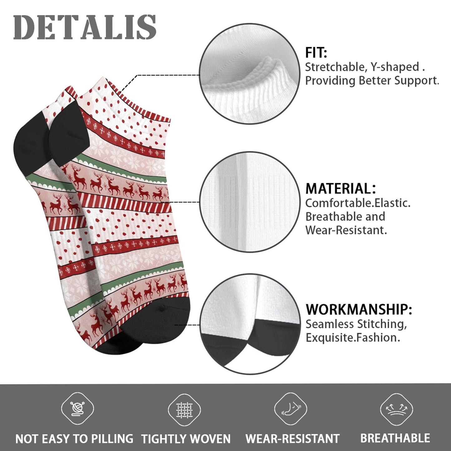 Funny Christmas Pattern Womens Cotton Socks Low Cut Socks For Men