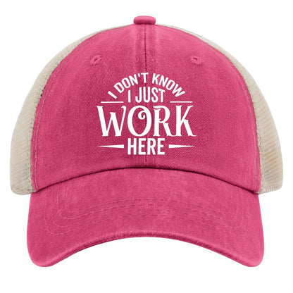 Generic I Don't Know I Just Work Here Baseball Cap Cute Hat AllBlack Womens Trucker Hat Gifts for Girlfriends Outdoor Cap