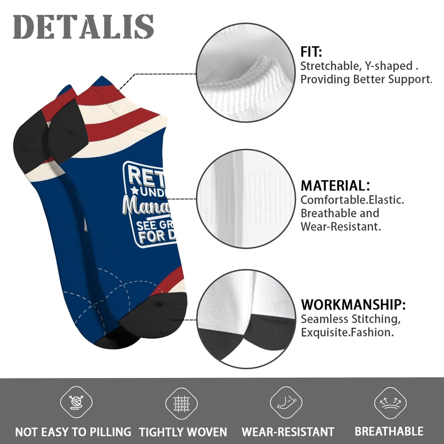 Retired Under New Management See Grandkids For Details Mens Athletic Socks Short For Women Socks