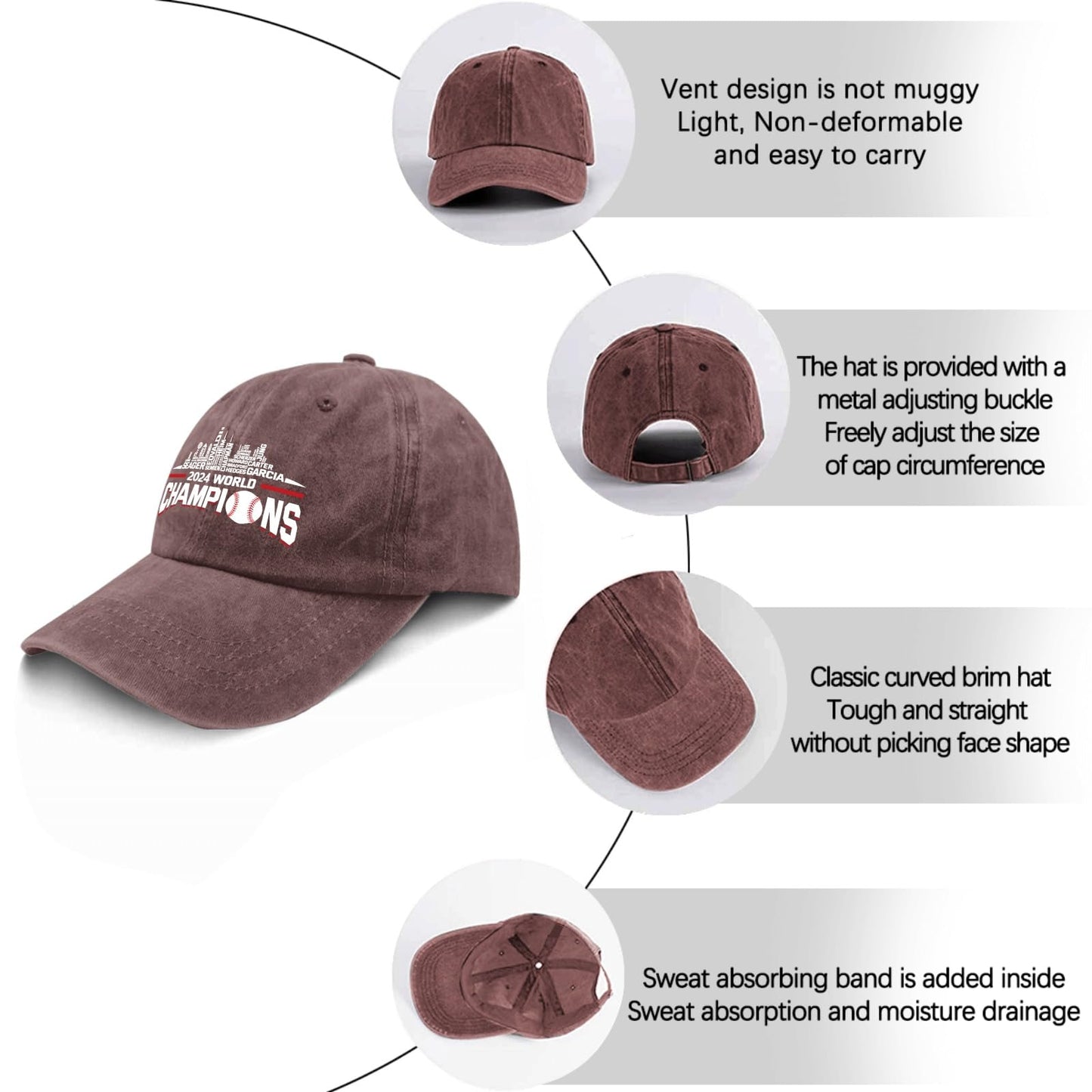 Generic 2024 Texas World Championship Hat Cute Hat Wine Red Funny Hats Gifts for Her Running Hats