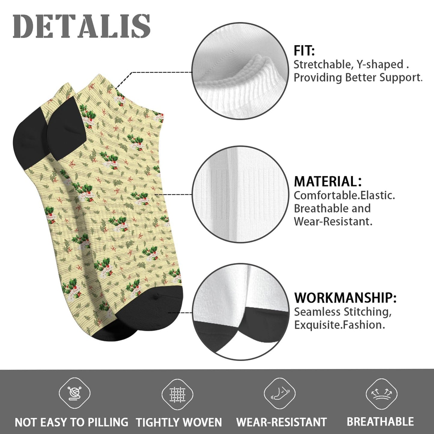 Funny Christmas Pattern Boys Ankle Socks Low Cut For Men Socks