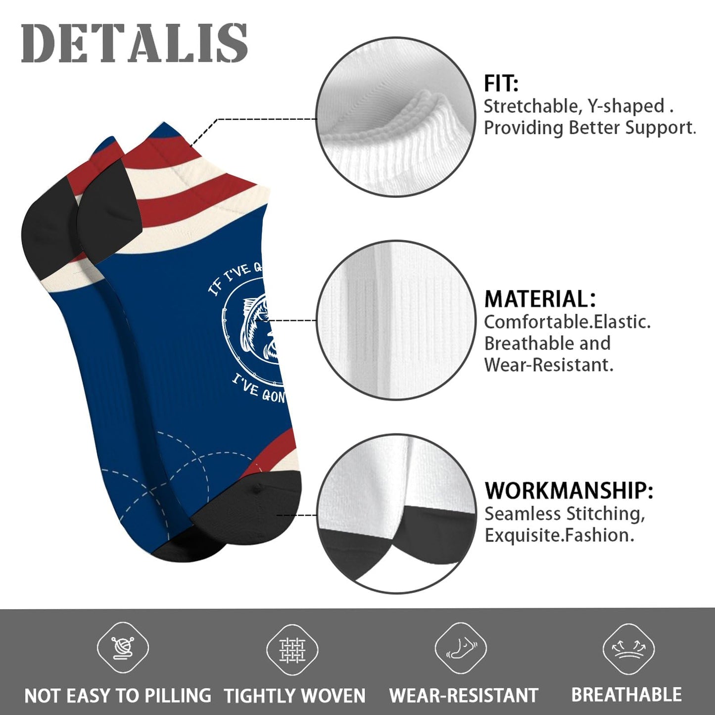 Gone Fishing No Show Men's Ankle Socks