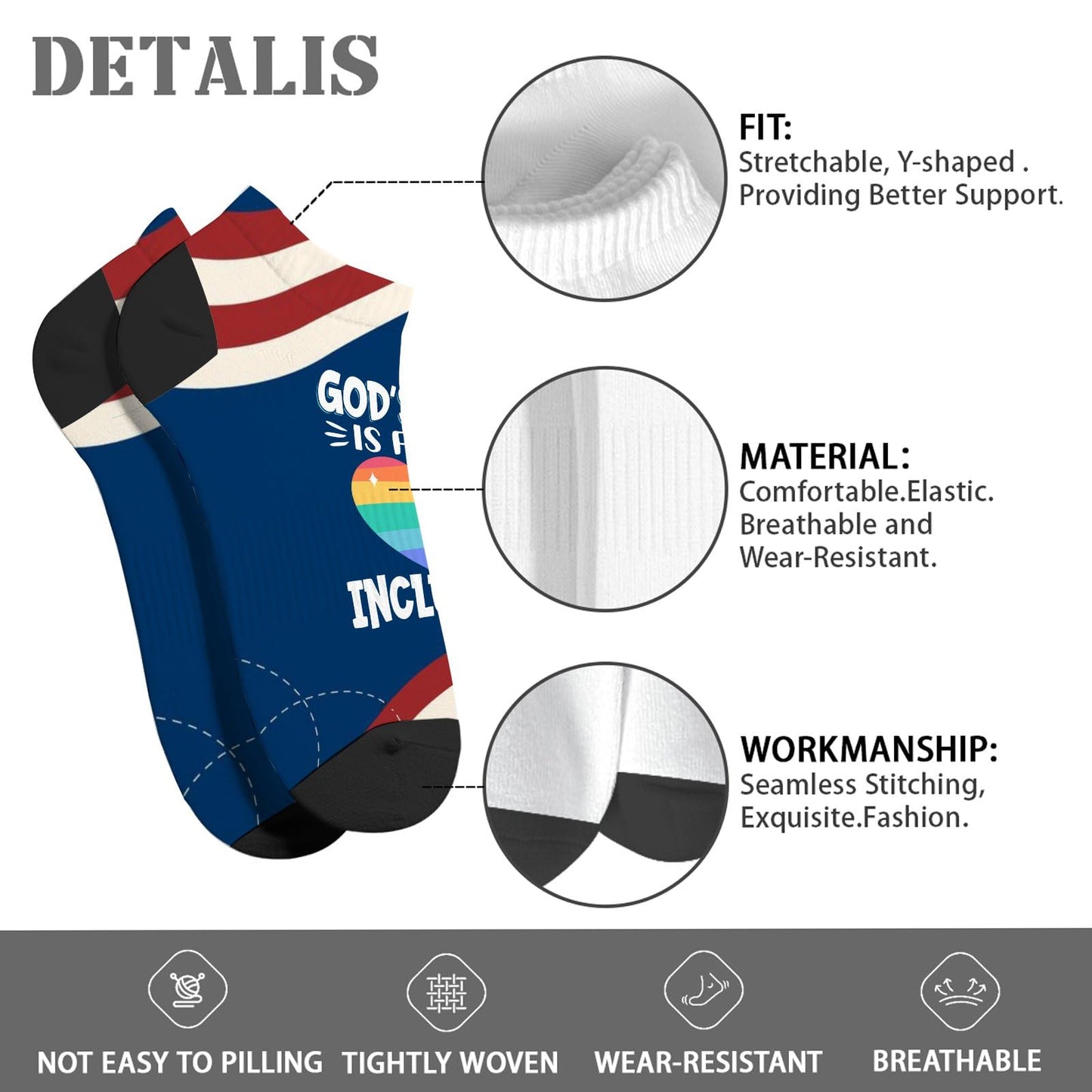 God's Love Is Fully Inclusive Rainbow Saying Womens Socks Ankle Athletic Women Socks