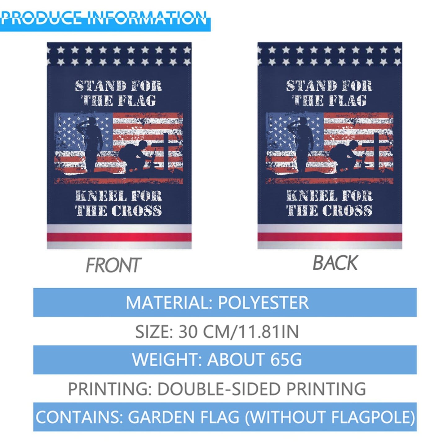 Stand For The Flag Kneel For The Cross Outdoor Flags One Size Art House Flag Camping Funny Garden Flag