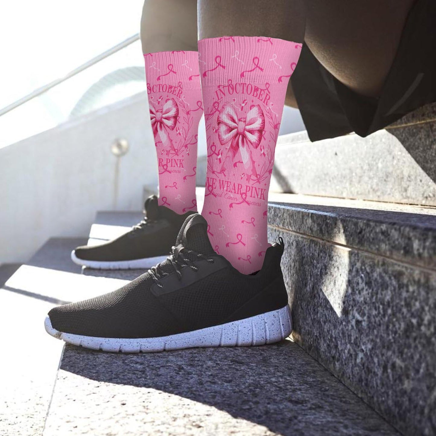 Breast Cancer Awareness Ribbon Coquette Bow Socks