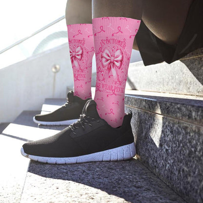 Breast Cancer Awareness Ribbon Coquette Bow Socks