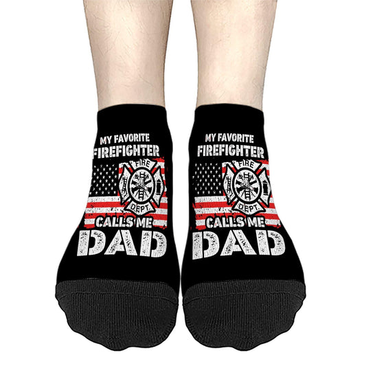 My Favorite Firefighter Calls Me Dad Mens Ankle Socks Dress Sock Men's