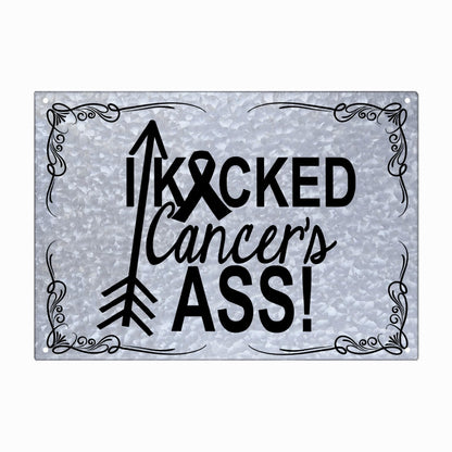 Generic I Kicked Cancers Ass Breast Cancer Awareness Galvanized Bar Signs Room Decor For Farm One Size