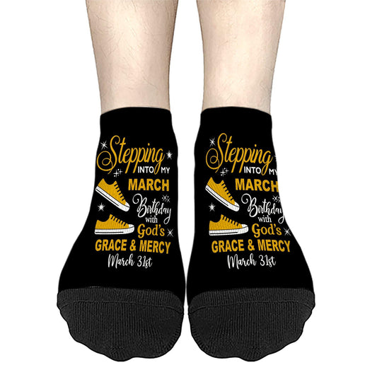 Step Into My March Girl Birthday Mens No Show Socks Crew Sock Men