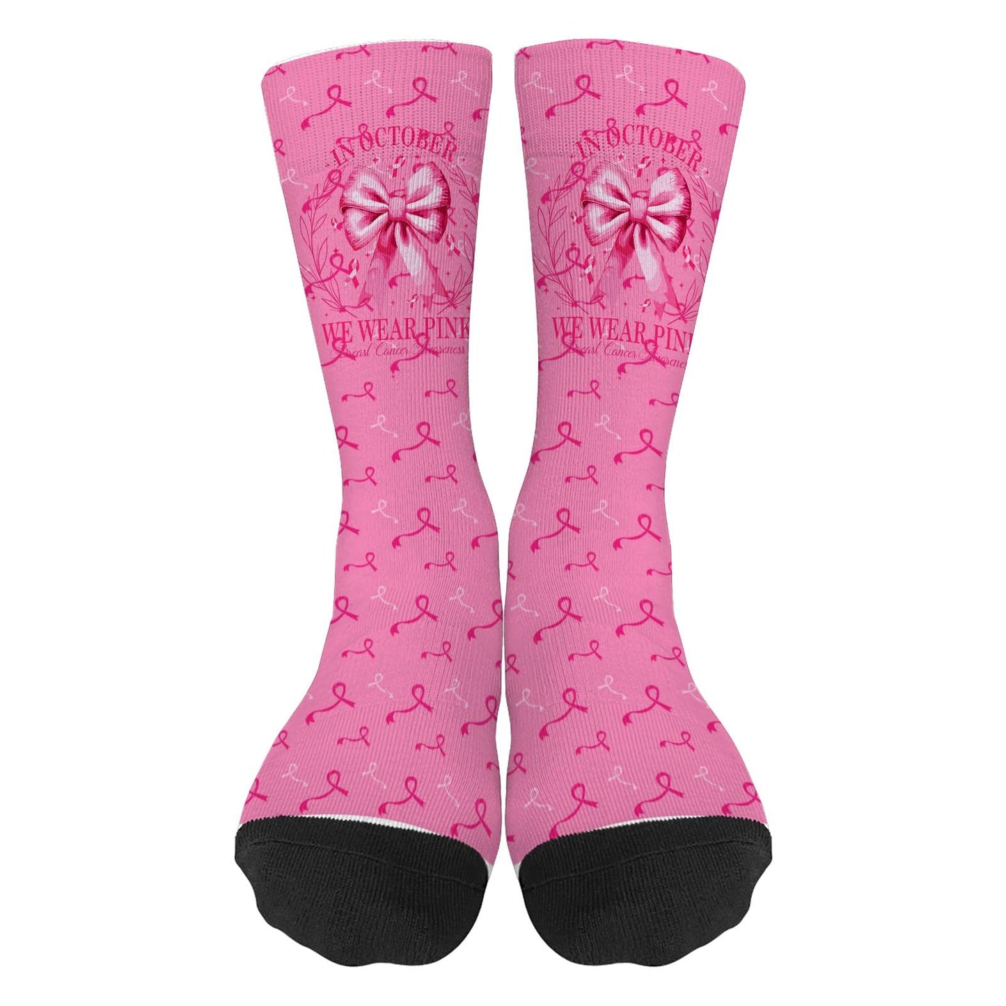 Breast Cancer Awareness Ribbon Coquette Bow Socks