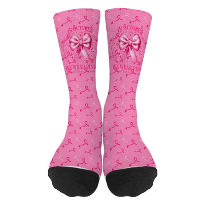 Breast Cancer Awareness Ribbon Coquette Bow Socks