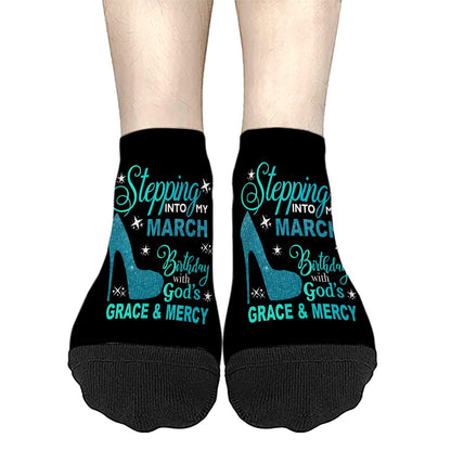 Step Into My March Girl Birthday Mens No Show Socks Crew Sock Men