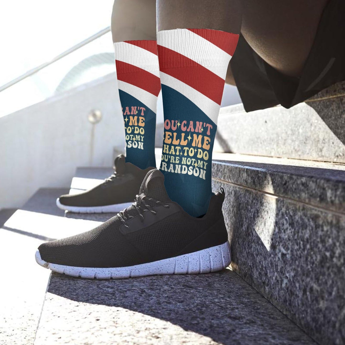 You Can't Tell Me What To Do You're Not My Grandson Groovy Socks for Women Half Calf Sock Colorful Fancy Crazy Design socks Unisex Novelty Gifts for Grandpa