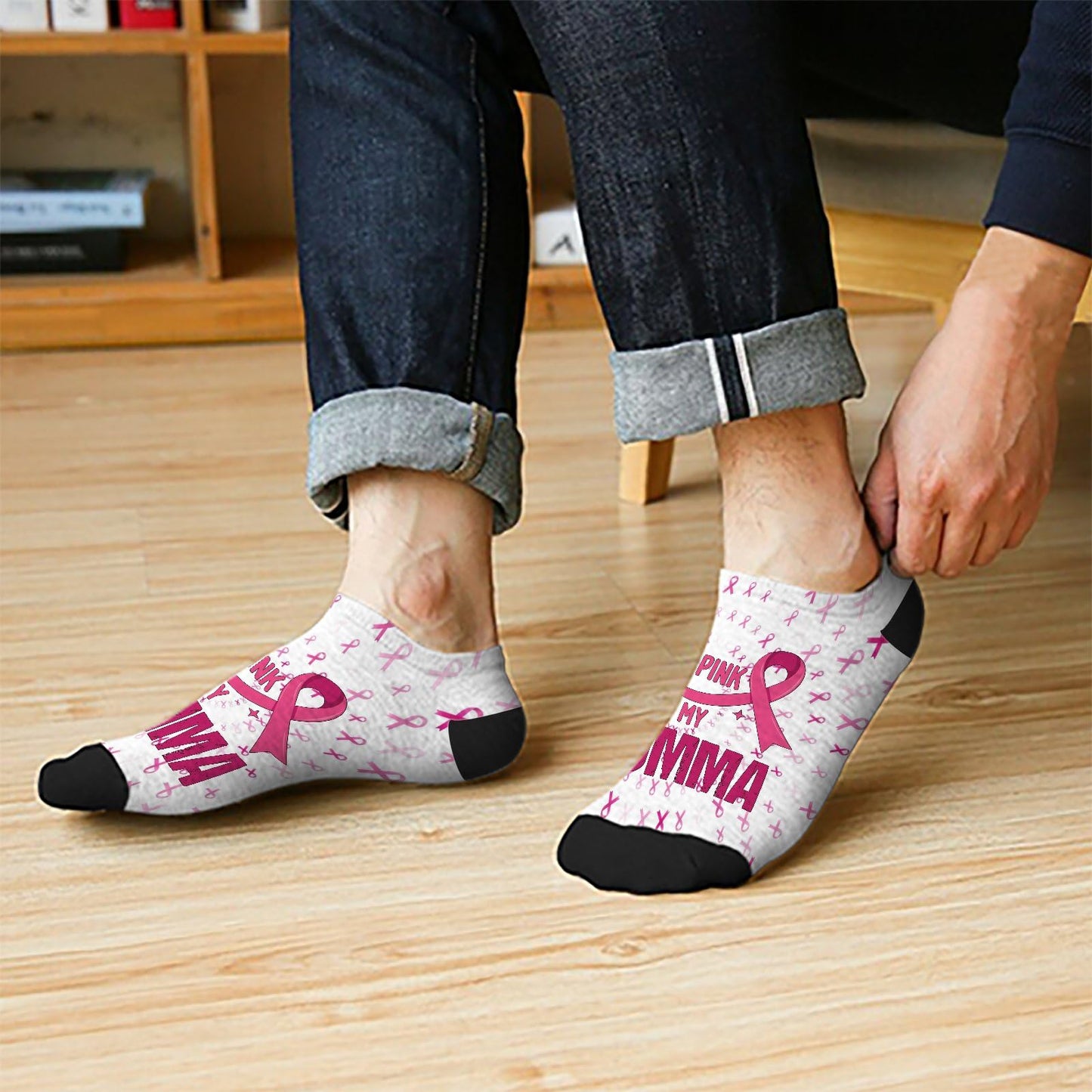 Breast Cancer Awareness Hummingbird No Show Socks Men Hidden Womens Socks