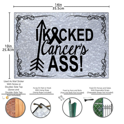 Generic I Kicked Cancers Ass Breast Cancer Awareness Galvanized Bar Signs Room Decor For Farm One Size