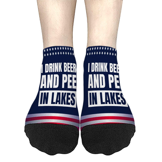 I Pee In The Lake Funny Vacation Partys Dress Socks For Men Short Socks Womens