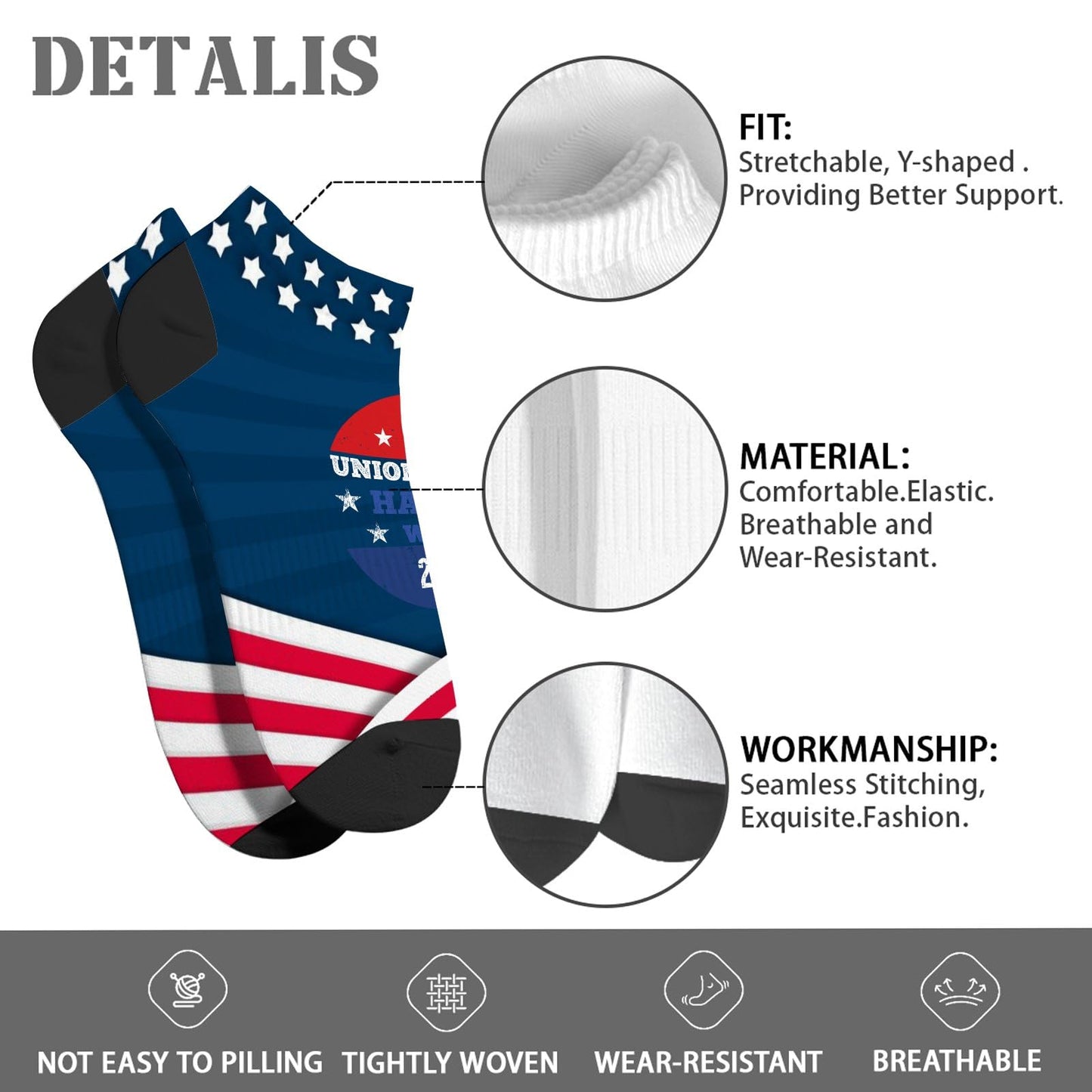 2024 President Men's Low Cut Ankle Socks, Union Approved