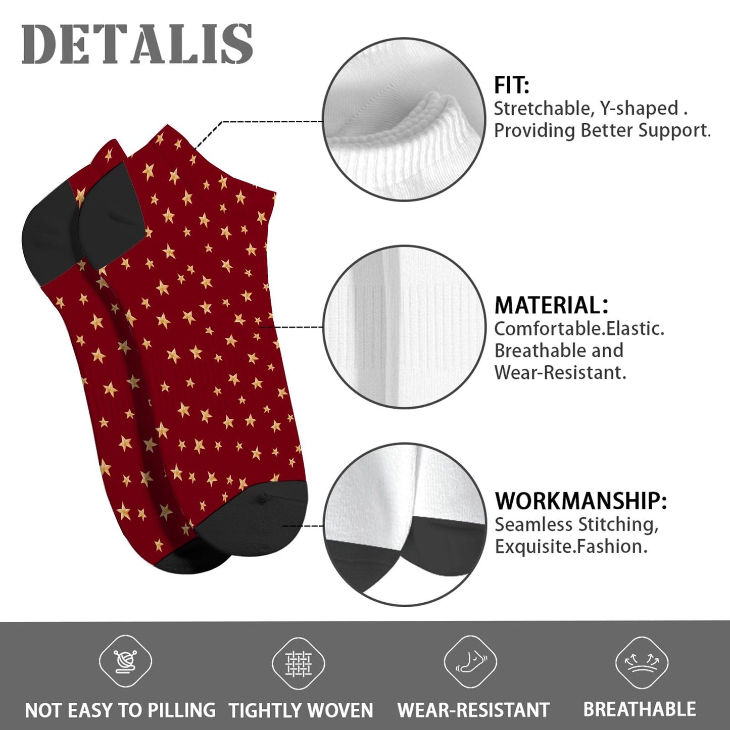 Funny Christmas Pattern Boys Ankle Socks Low Cut For Men Socks