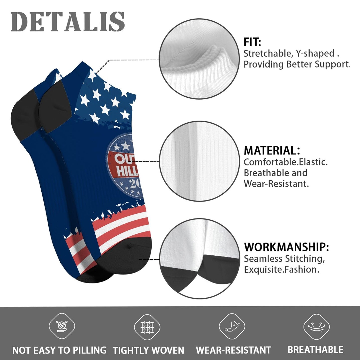 Trump Vances 2024 Outlaw Hillbilly US Flag Women Socks Ankle Low Cut Sock Men's