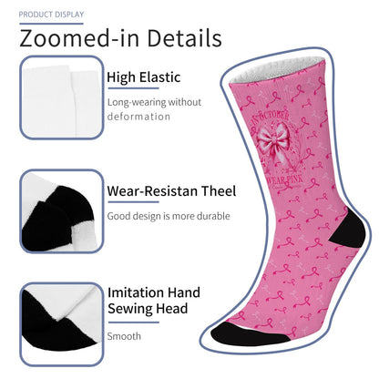 Breast Cancer Awareness Ribbon Coquette Bow Socks