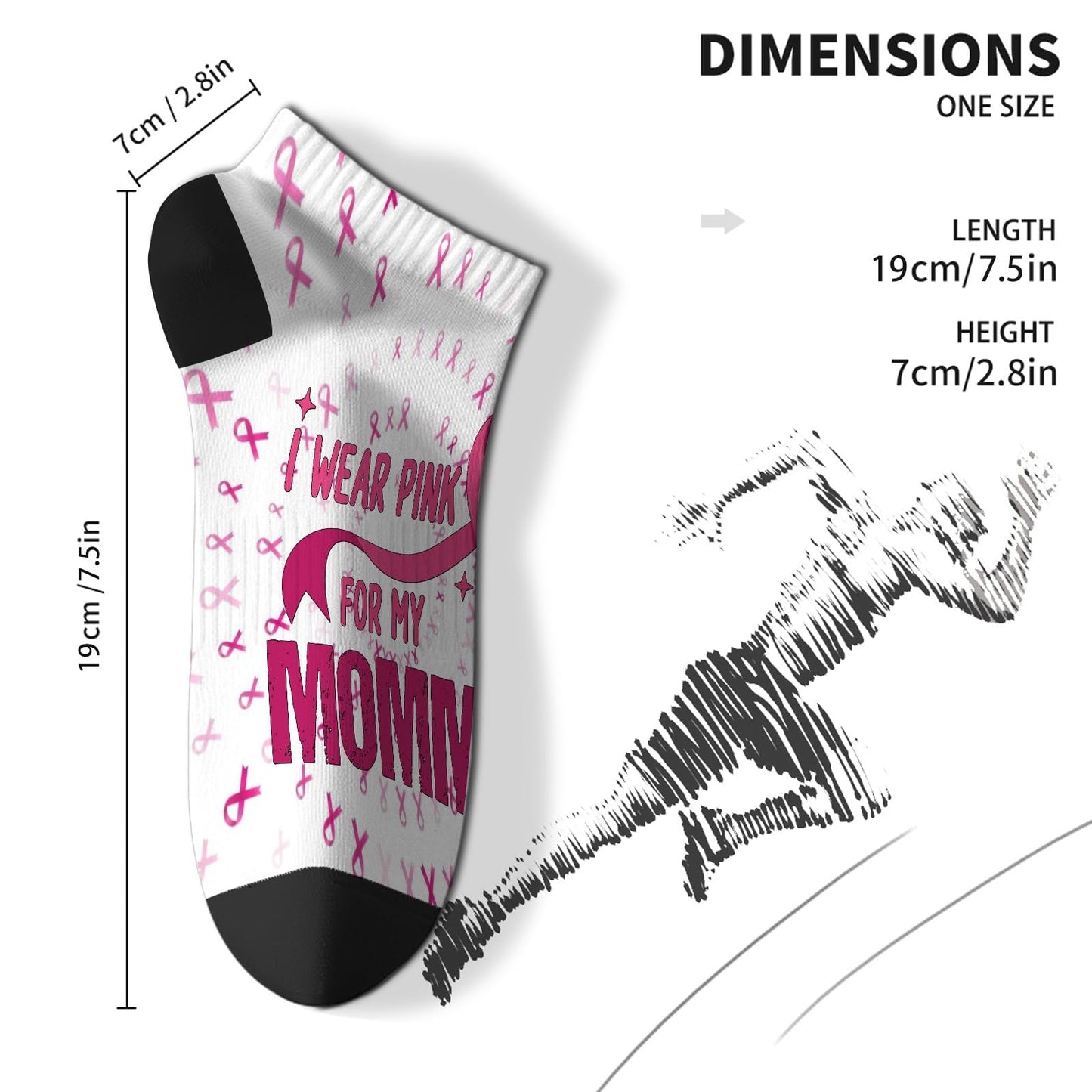 Breast Cancer Awareness Hummingbird No Show Socks Men Hidden Womens Socks