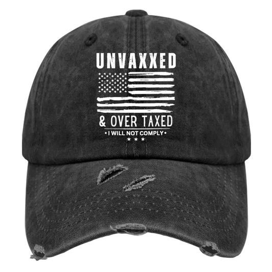 Men's Distressed Baseball Cap - Unvaxxed & Overtaxed Design