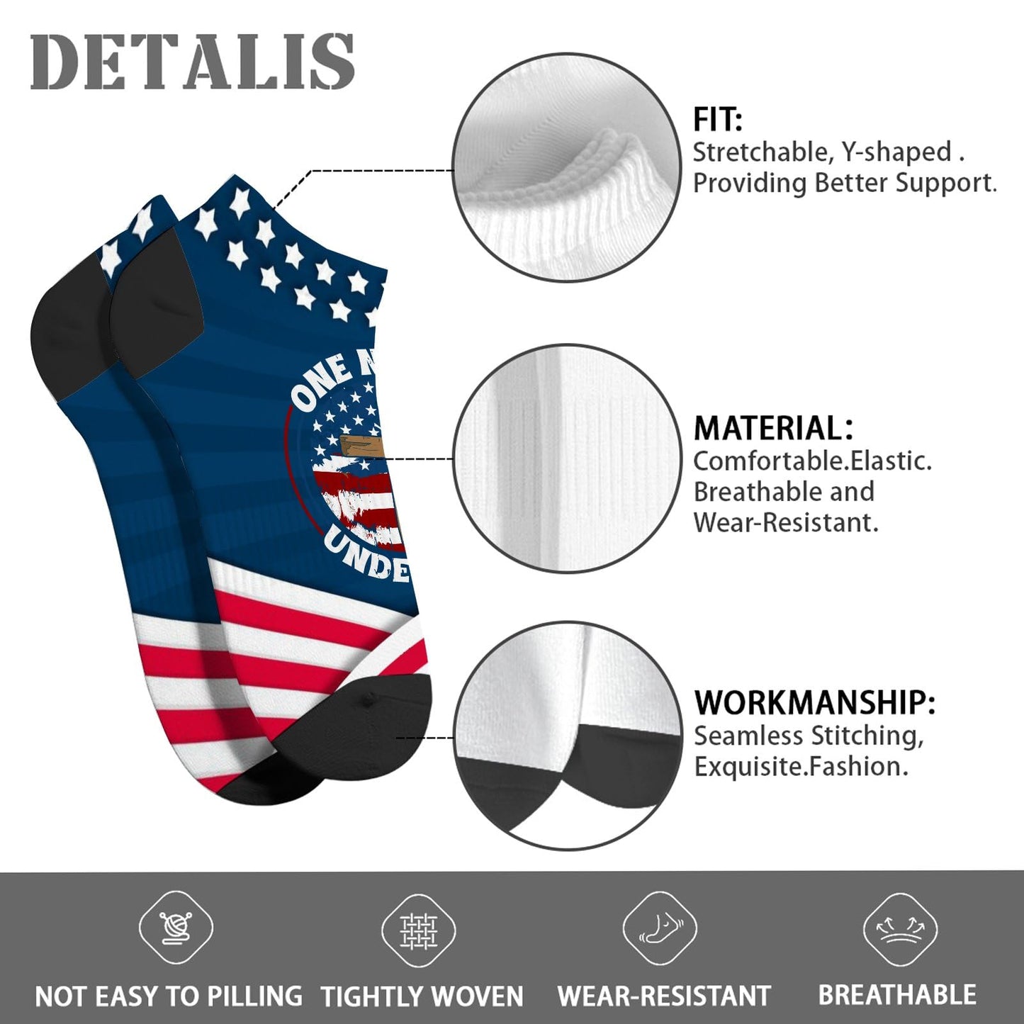 One Nation Under God Women's Ankle Socks - Invisible, Patriotic Design