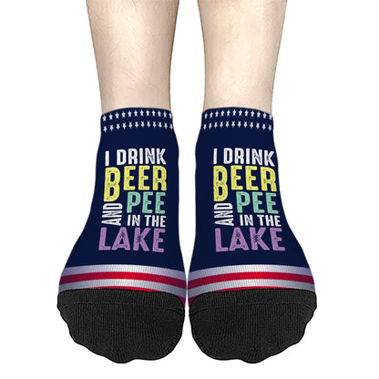 I Pee In The Lake Funny Vacation Partys Mens Crew Socks Crew Sock Women