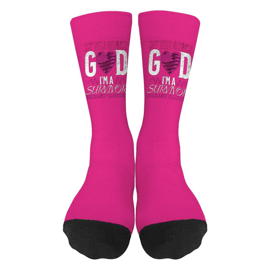 Survivor Breast Cancer Support Socks - Colorful Fancy Design