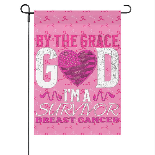 By The Grace God I'm A Survivor Breast Cancer Support House Flags One Size Double Sided Vintage House Flag For Backyard Yard Flags