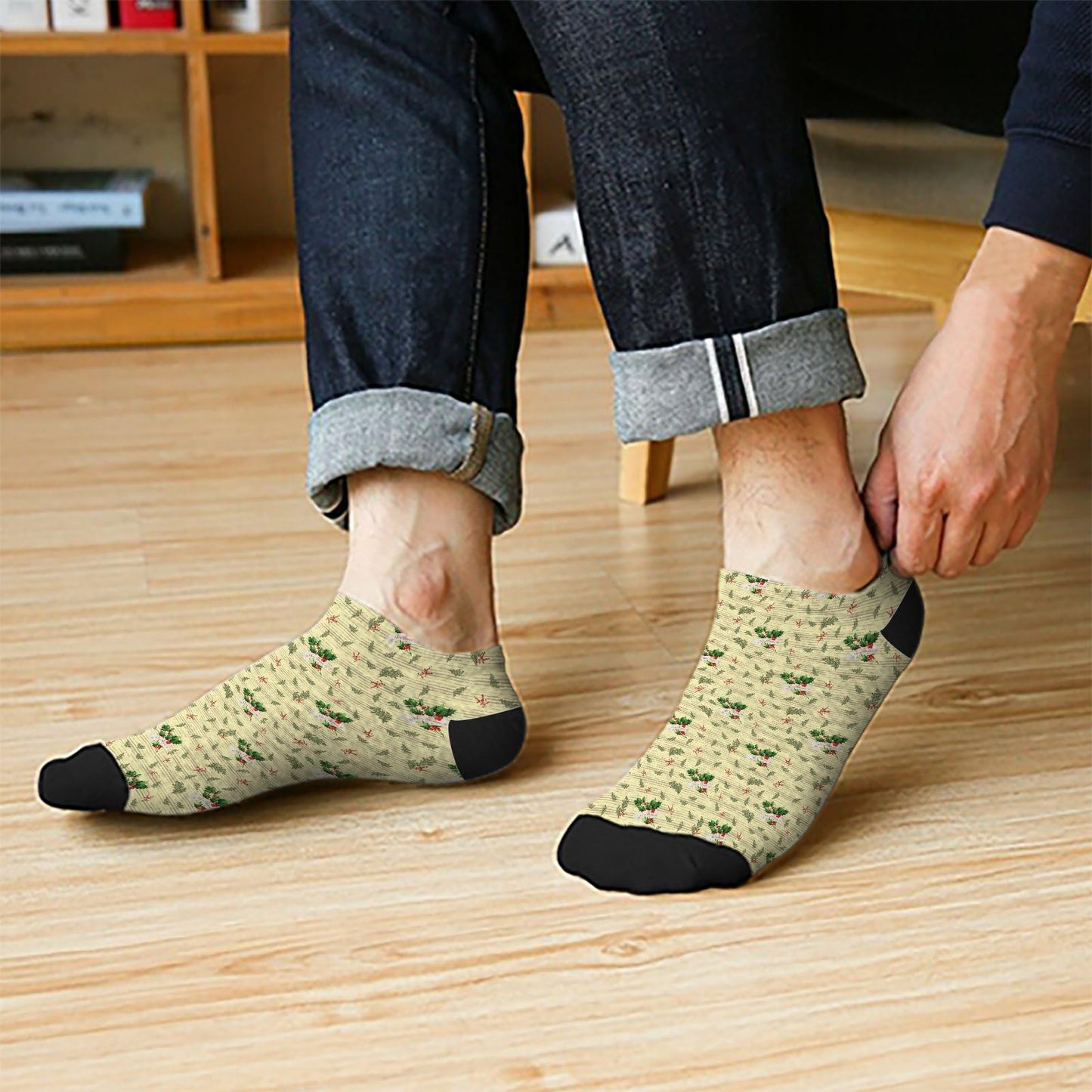 Funny Christmas Pattern Boys Ankle Socks Low Cut For Men Socks