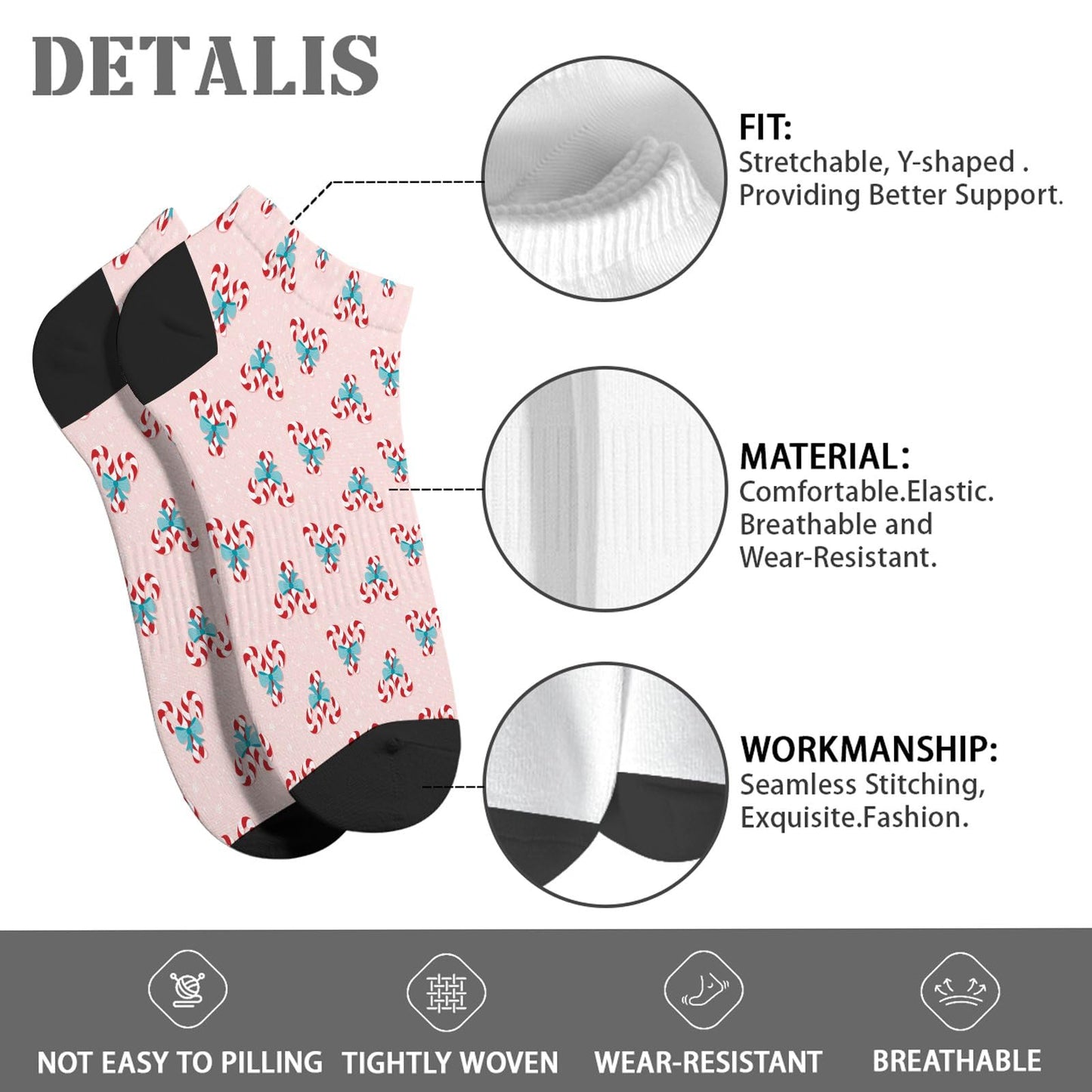 Funny Christmas Pattern Boys Ankle Socks Low Cut For Men Socks