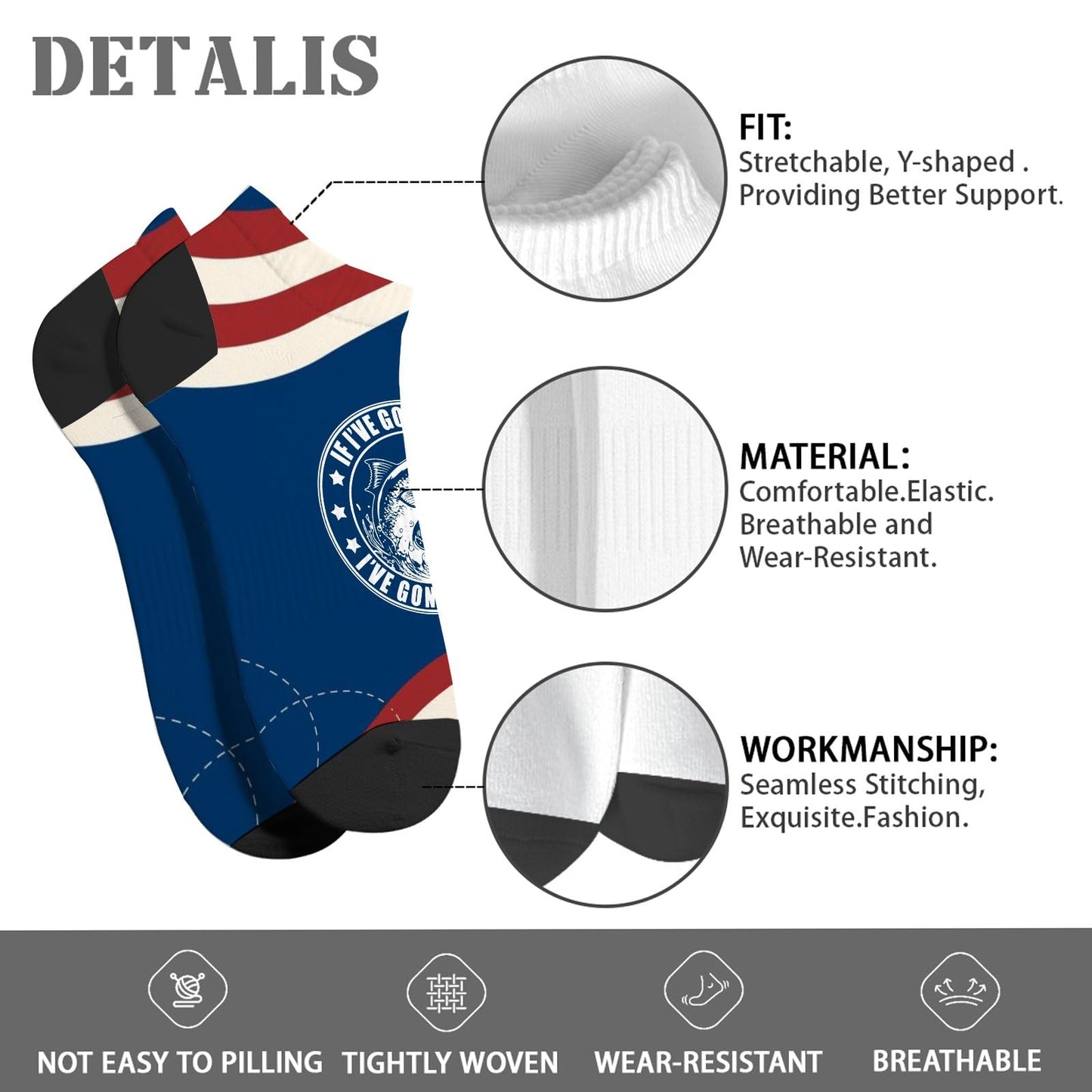 Gone Fishing No Show Men's Ankle Socks