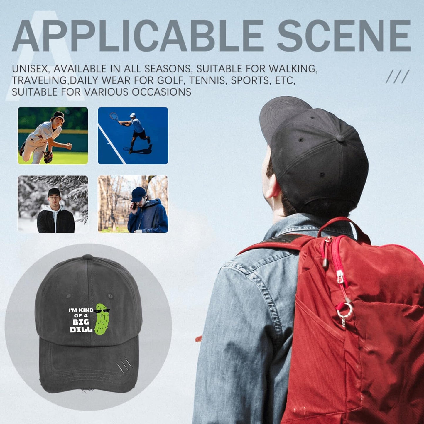 Funny Pickle Print Baseball Cap - Dark Grey