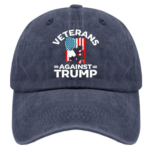 Veteran Against Trump Trucker Hat Baseball Hats for Men Navy Blue Funny Hats Gifts for Grandpa Workout Hats