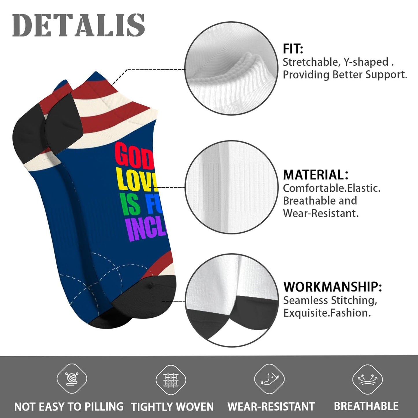 God's Love Is Fully Inclusive Rainbow Saying Womens Socks Ankle Athletic Women Socks