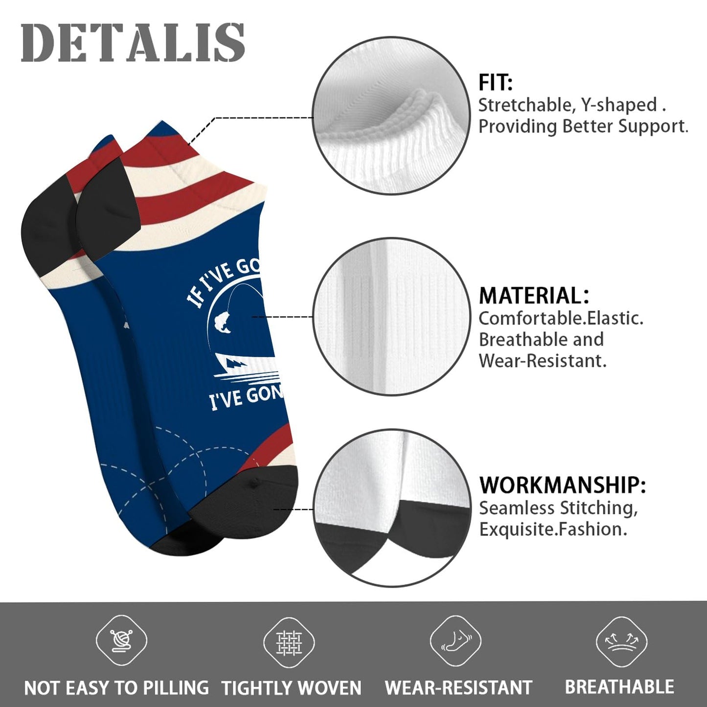 Gone Fishing No Show Men's Ankle Socks