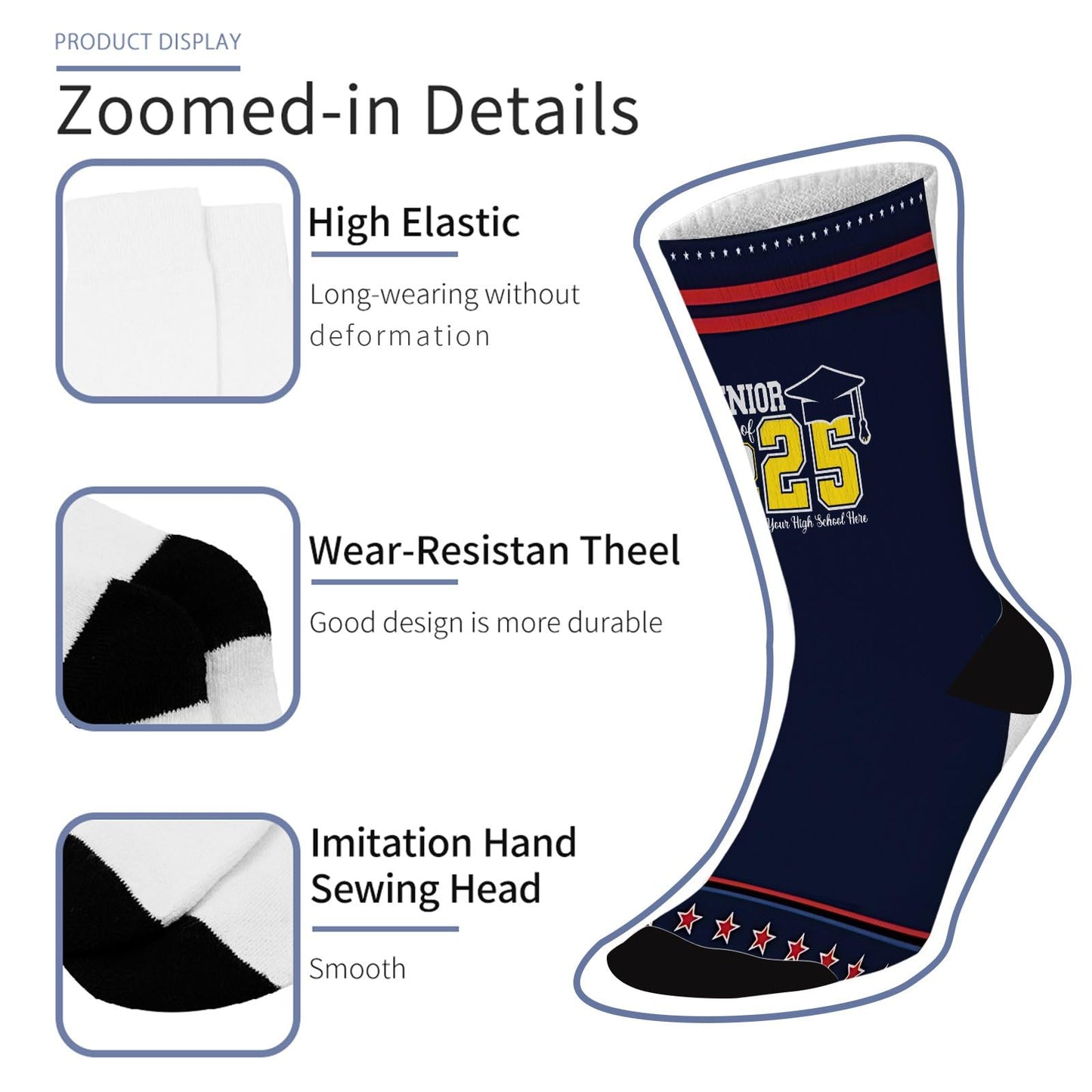 Class of 2025 Senior Socks for Men Half Calf Sock Colorful Fancy Crazy Design socks Unisex Novelty Gifts for Girlfriends