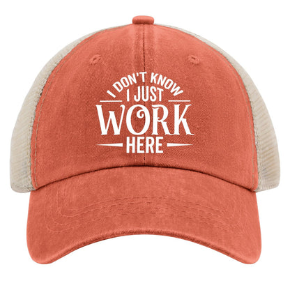 Generic I Don't Know I Just Work Here Baseball Cap Cute Hat AllBlack Womens Trucker Hat Gifts for Girlfriends Outdoor Cap