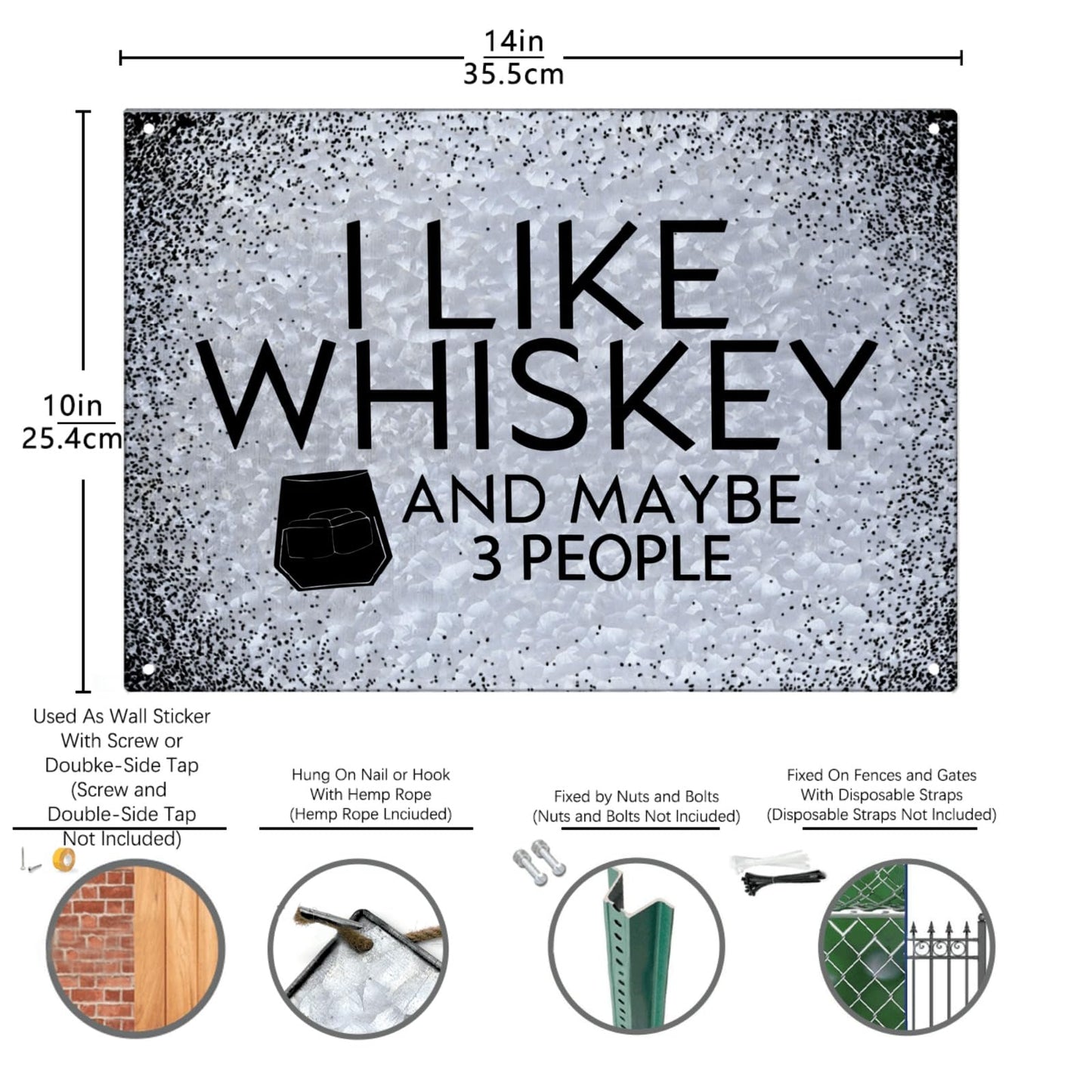 I Like Whiskey And Maybe 3 People Galvanized Tin Sign Metal Wall Decor For Dorm