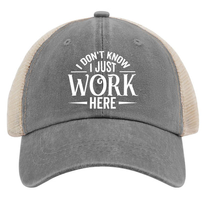 Generic I Don't Know I Just Work Here Baseball Cap Cute Hat AllBlack Womens Trucker Hat Gifts for Girlfriends Outdoor Cap