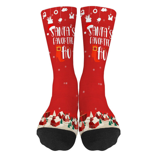 I Do It For The Ho's Inappropriate Christmas Santa Socks for Women Half Calf Sock Colorful Fancy Crazy Design socks Unisex Novelty Gifts for Her