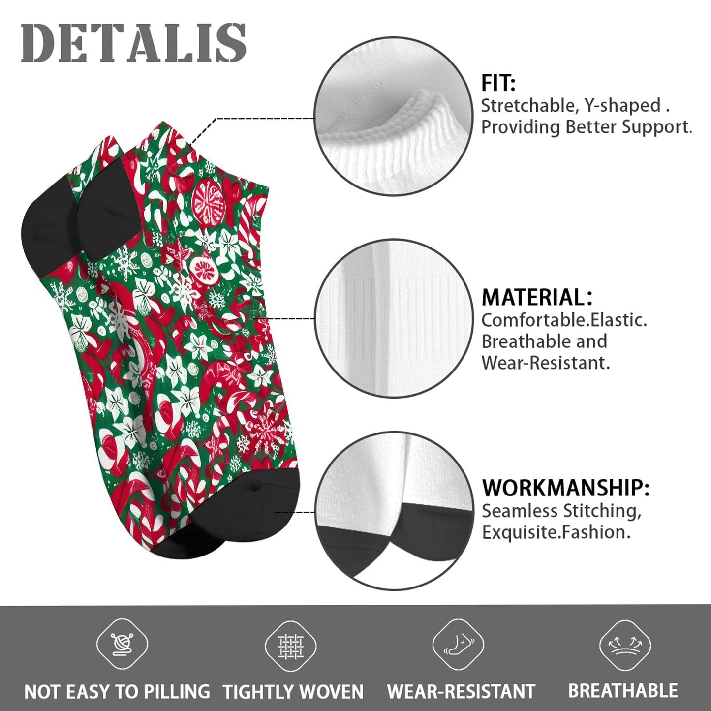 Funny Christmas Pattern No Show Socks Men Cotton Sock Mens