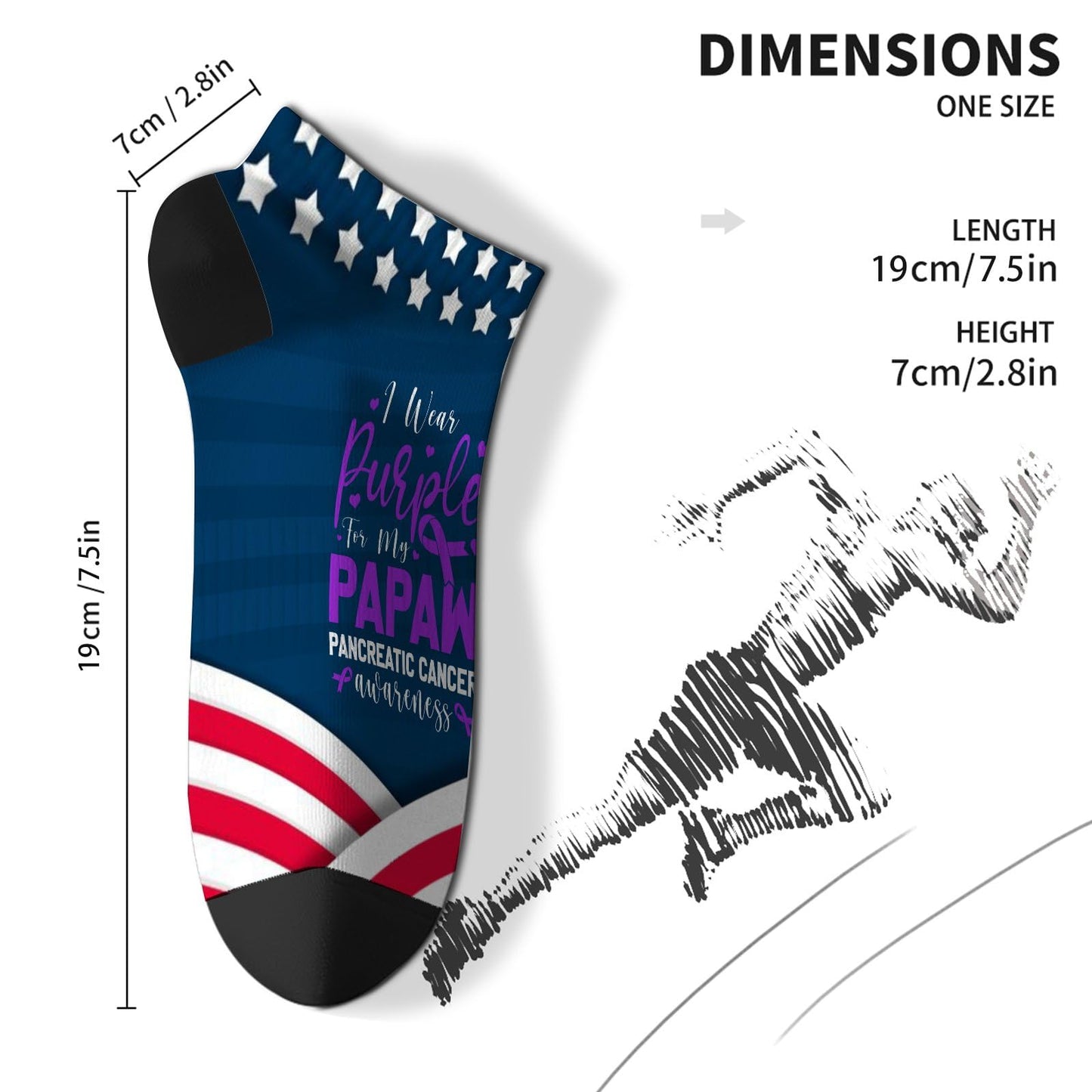 I Wear Purple For My Papaw Pancreatic Cancer Awareness Socks No Show Ankle Sock Women's