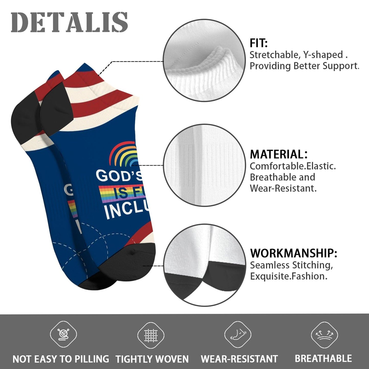 God's Love Is Fully Inclusive Rainbow Saying Womens Socks Ankle Athletic Women Socks