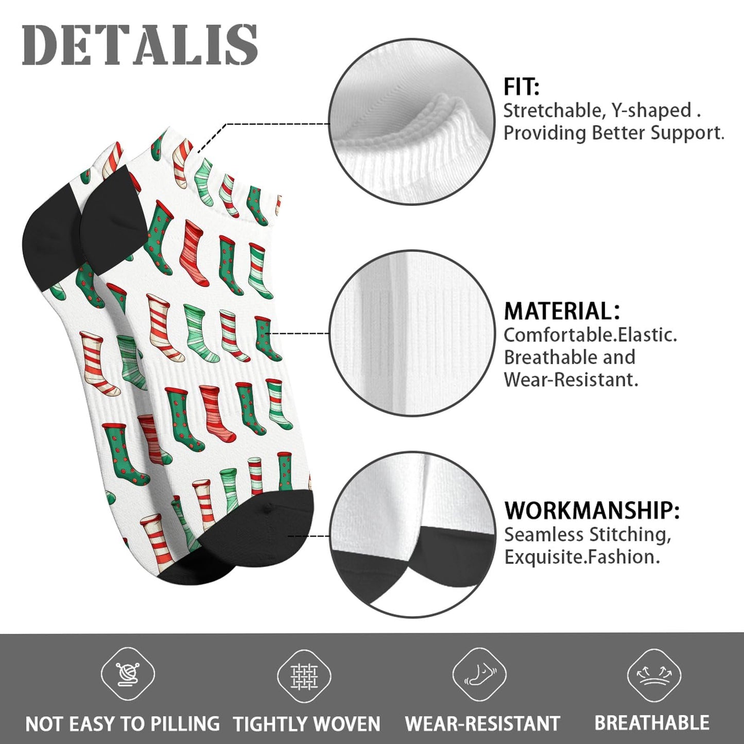 Funny Christmas Pattern No Show Socks Men Cotton Sock Mens